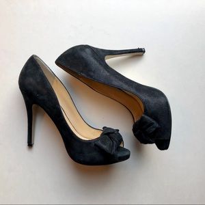 Ivanka Trump black suede peep toe heels